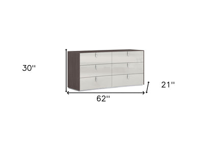 62" Gray Six Drawer Double Dresser