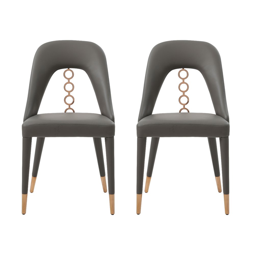Set of Two Gray Upholstered Faux Leather Dining Side Chairs HomeRoots