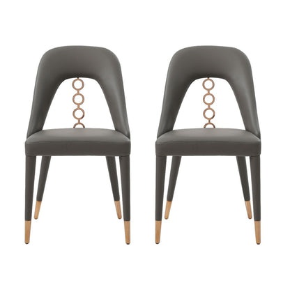 Set of Two Gray Upholstered Faux Leather Dining Side Chairs HomeRoots