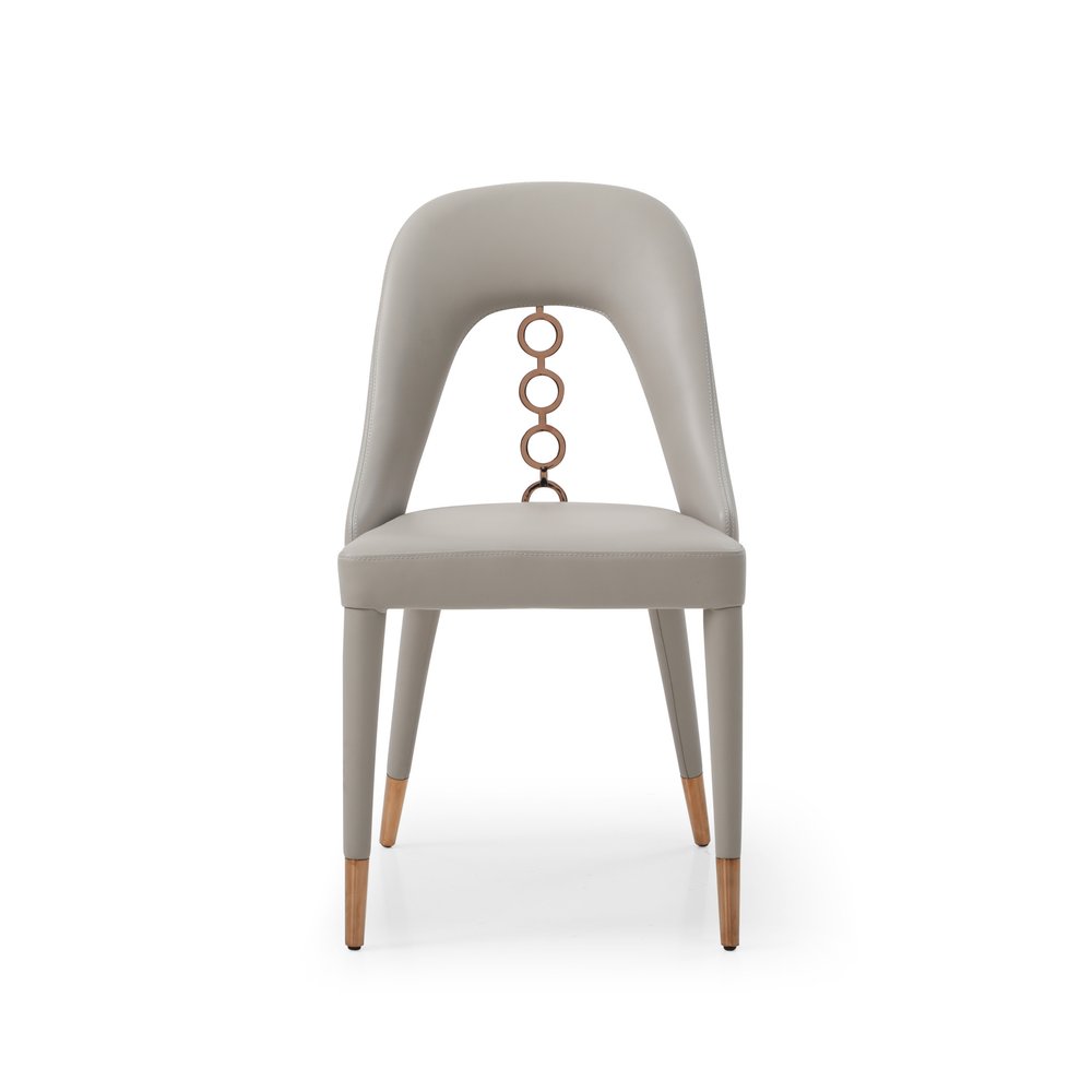 Set of Two Light Gray Faux Leather Dining Side Chairs With Rose Gold Accents HomeRoots