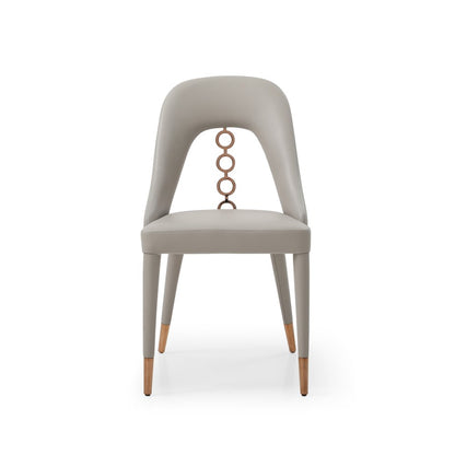 Set of Two Light Gray Faux Leather Dining Side Chairs With Rose Gold Accents HomeRoots