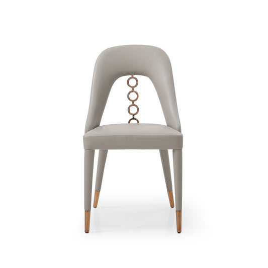 Set of Two Light Gray Faux Leather Dining Side Chairs With Rose Gold Accents HomeRoots
