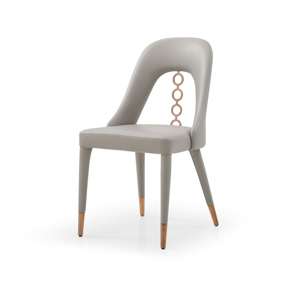 Set of Two Light Gray Faux Leather Dining Side Chairs With Rose Gold Accents HomeRoots