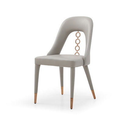 Set of Two Light Gray Faux Leather Dining Side Chairs With Rose Gold Accents HomeRoots