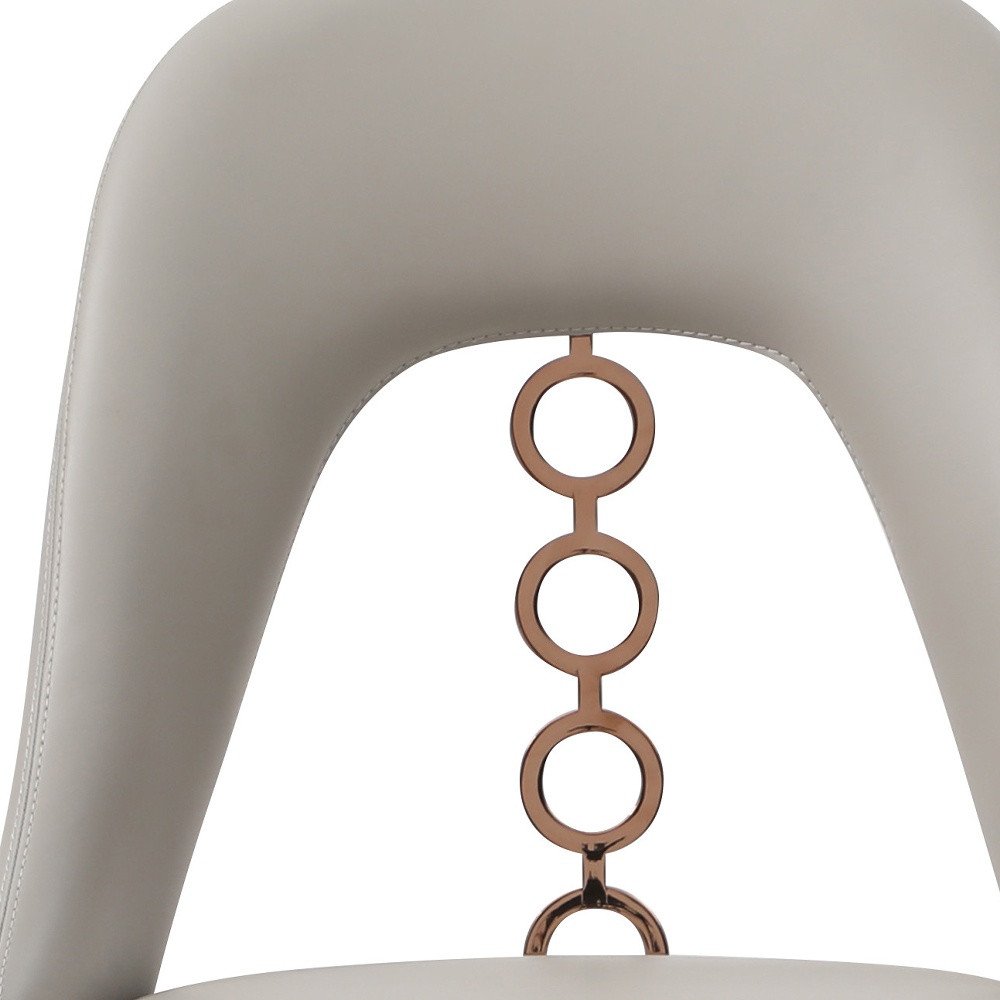 Set of Two Light Gray Faux Leather Dining Side Chairs With Rose Gold Accents HomeRoots
