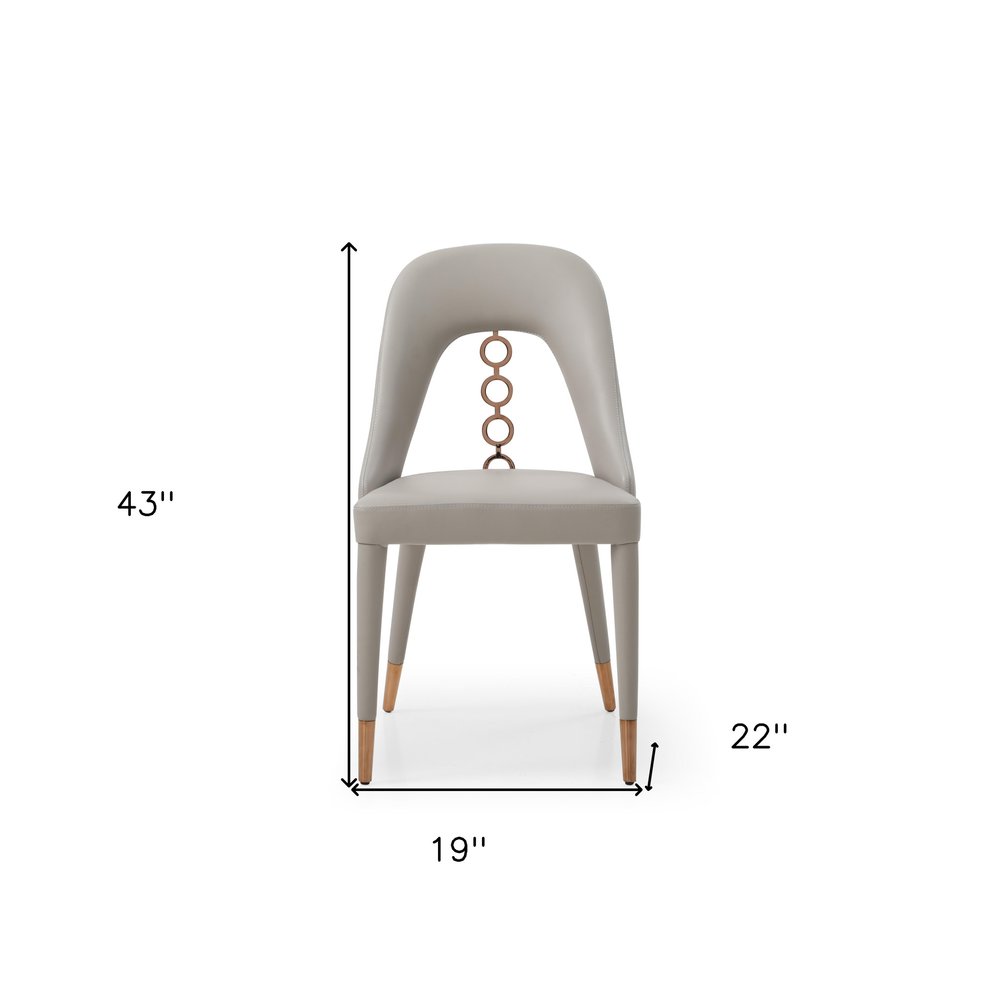 Set of Two Light Gray Faux Leather Dining Side Chairs With Rose Gold Accents HomeRoots