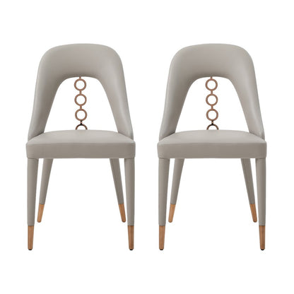 Set of Two Light Gray Faux Leather Dining Side Chairs With Rose Gold Accents HomeRoots