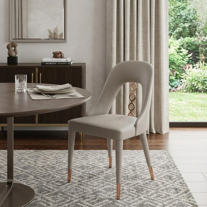 Set of Two Light Gray Faux Leather Dining Side Chairs With Rose Gold Accents HomeRoots