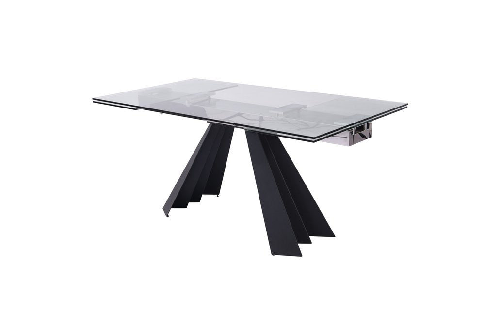 63" Clear And Black Glass And Metal Drop Leaf Pedestal Base Dining Table HomeRoots