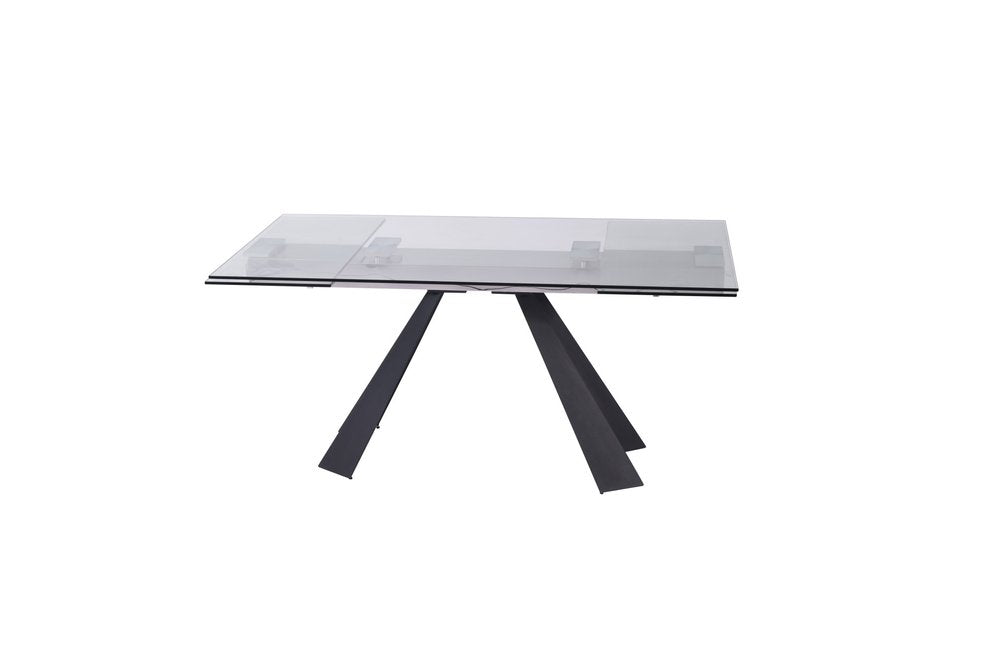 63" Clear And Black Glass And Metal Drop Leaf Pedestal Base Dining Table HomeRoots