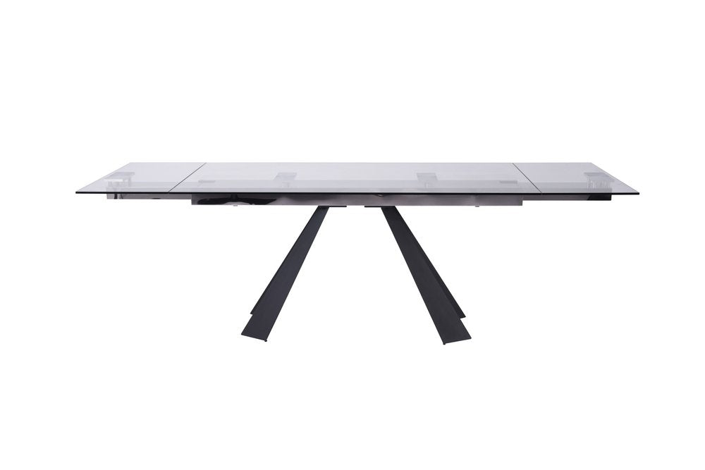 63" Clear And Black Glass And Metal Drop Leaf Pedestal Base Dining Table HomeRoots