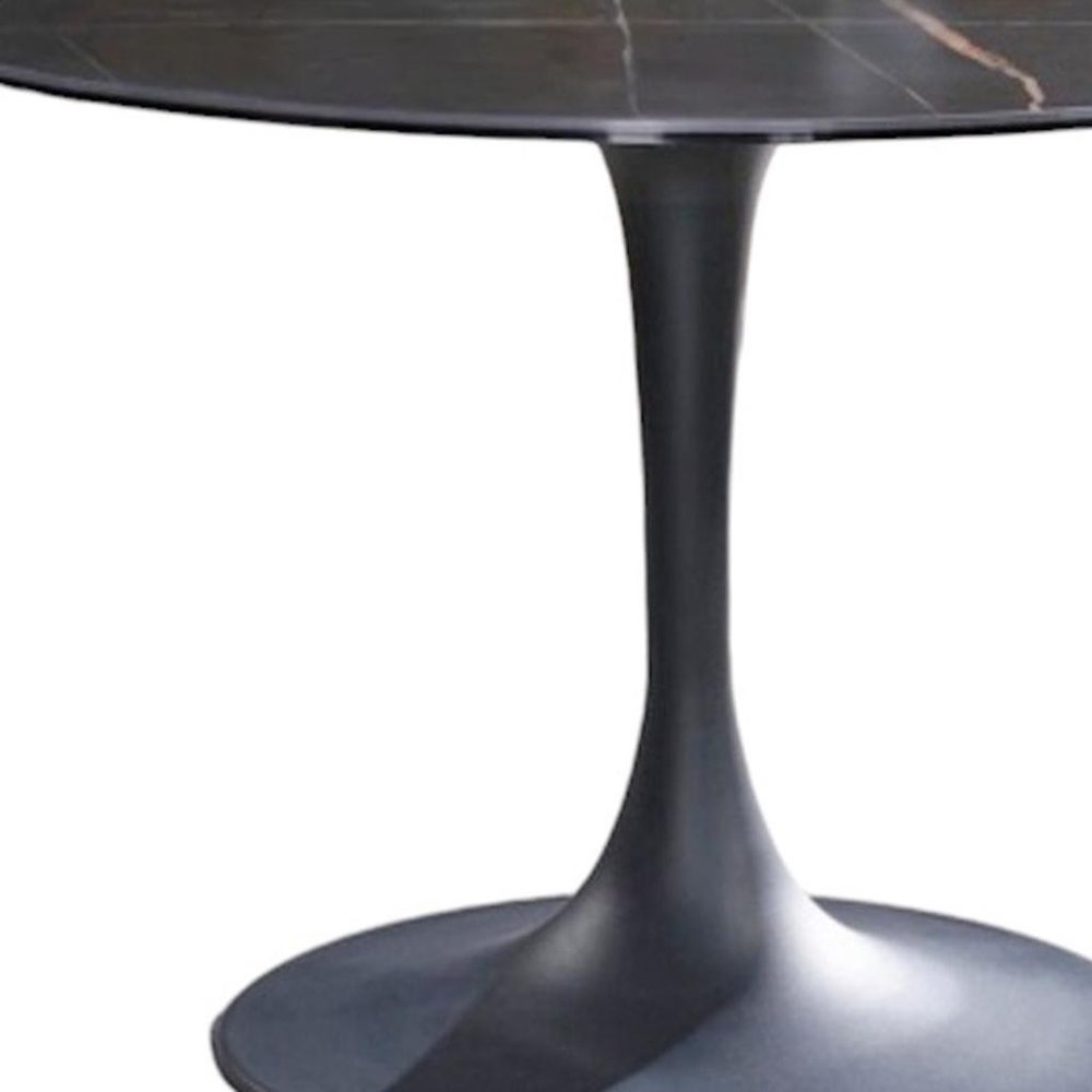 47" Black Rounded Ceramic And Metal Pedestal Base Dining Table HomeRoots