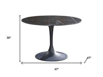 47" Black Rounded Ceramic And Metal Pedestal Base Dining Table HomeRoots