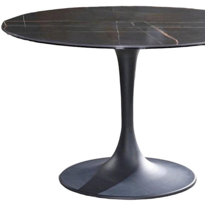 47" Black Rounded Ceramic And Metal Pedestal Base Dining Table HomeRoots