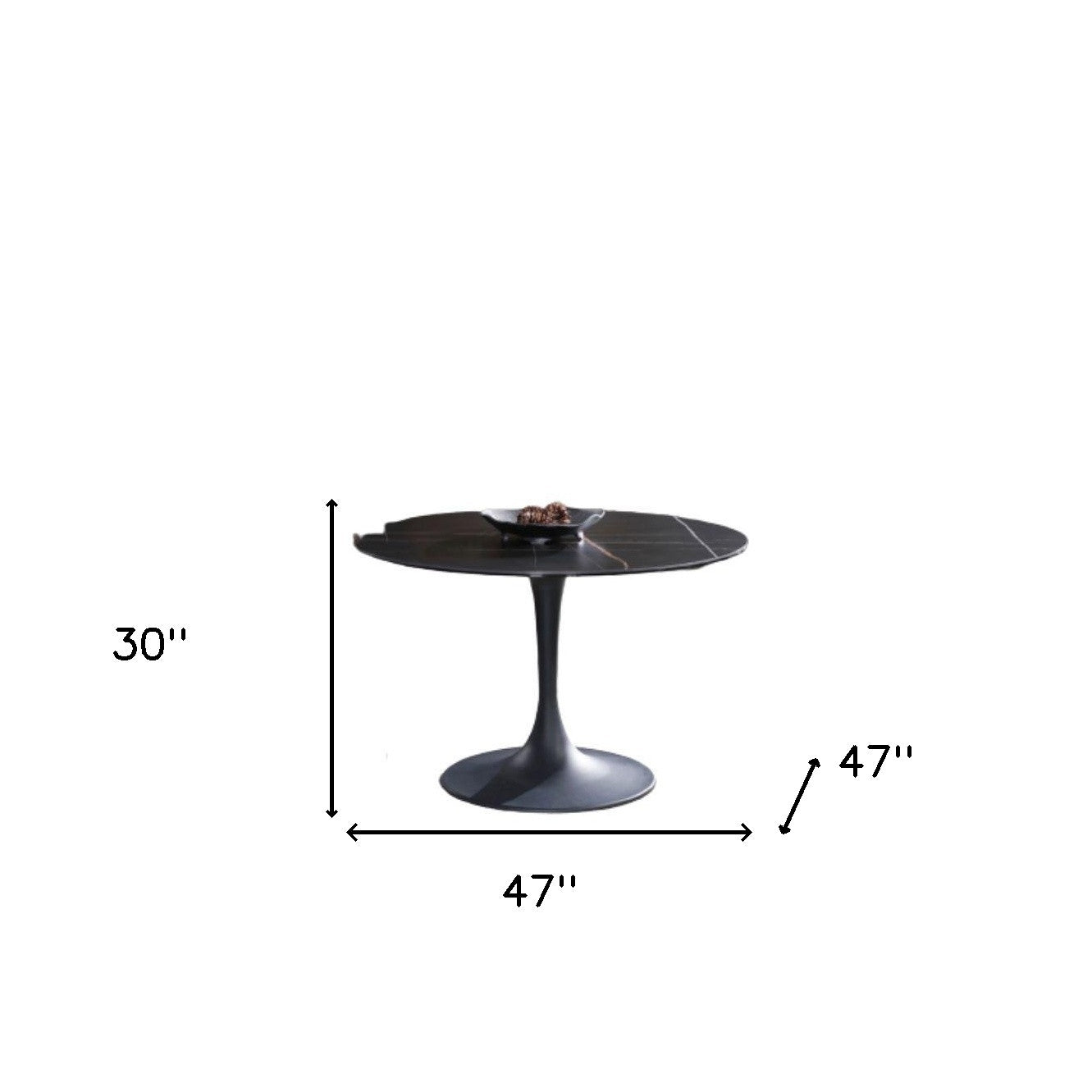 47" Black Rounded Ceramic And Metal Pedestal Base Dining Table