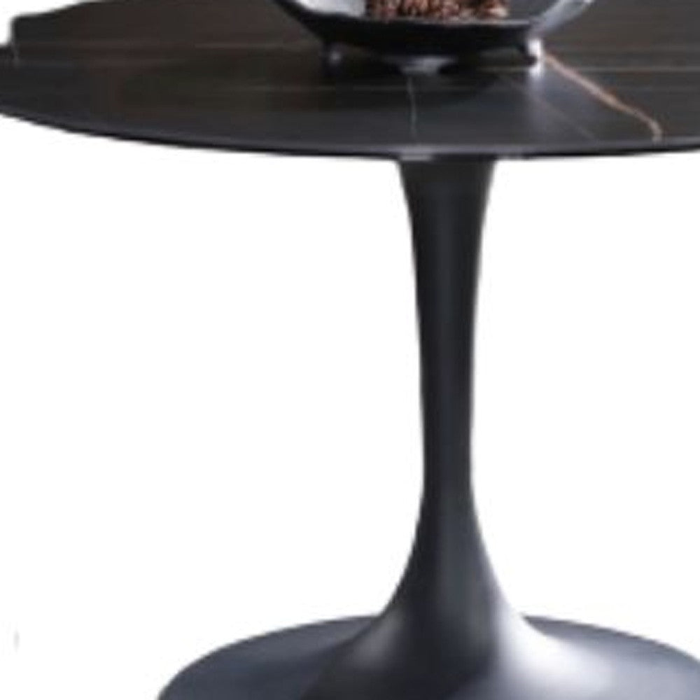 47" Black Rounded Ceramic And Metal Pedestal Base Dining Table