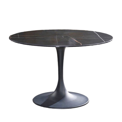 47" Black Rounded Ceramic And Metal Pedestal Base Dining Table HomeRoots