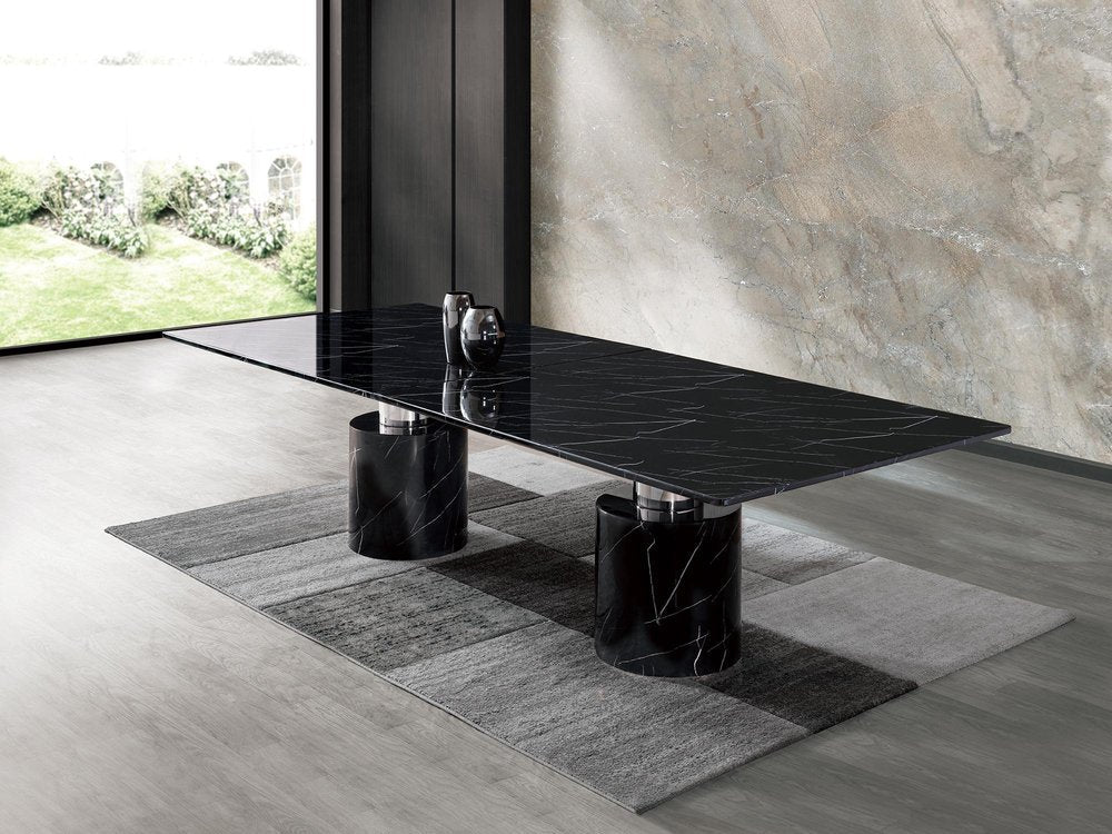 180" Black Marble Double Pedestal Base Dining Table HomeRoots