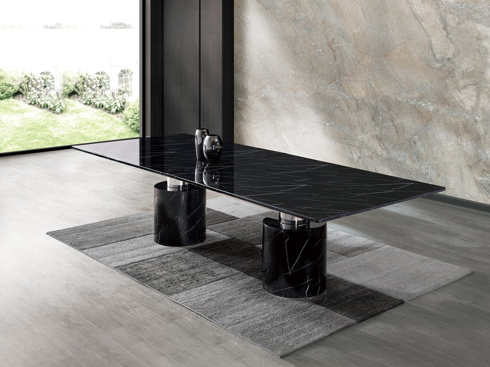 180" Black Marble Double Pedestal Base Dining Table HomeRoots
