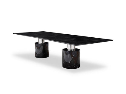 180" Black Marble Double Pedestal Base Dining Table HomeRoots