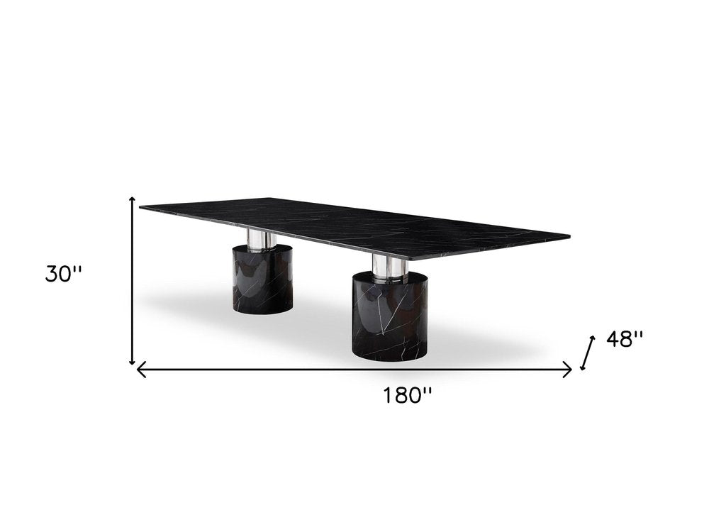 180" Black Marble Double Pedestal Base Dining Table HomeRoots
