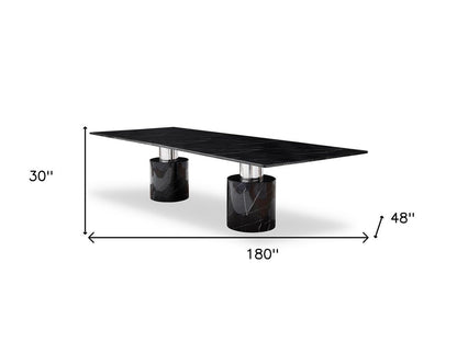 180" Black Marble Double Pedestal Base Dining Table HomeRoots