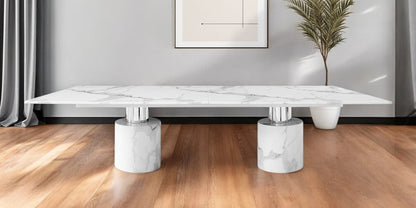180" White Marble Double Pedestal Base Dining Table HomeRoots