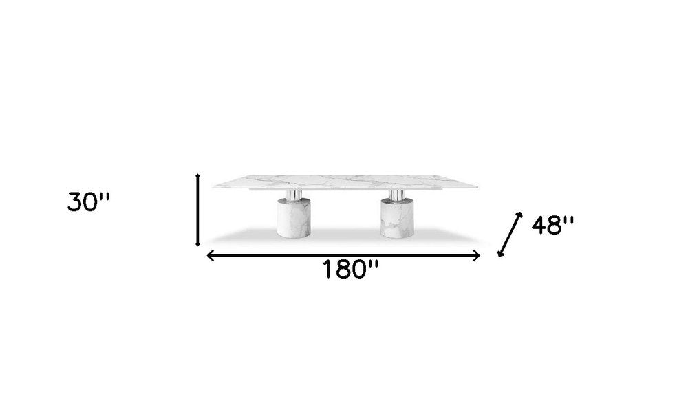 180" White Marble Double Pedestal Base Dining Table HomeRoots