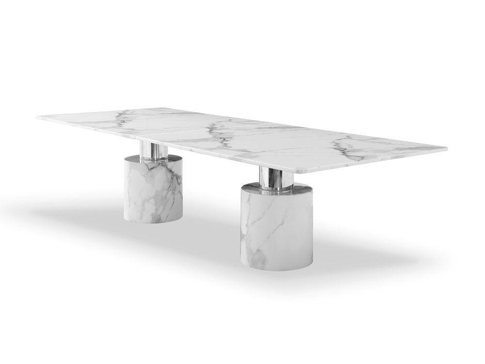 180" White Marble Double Pedestal Base Dining Table HomeRoots