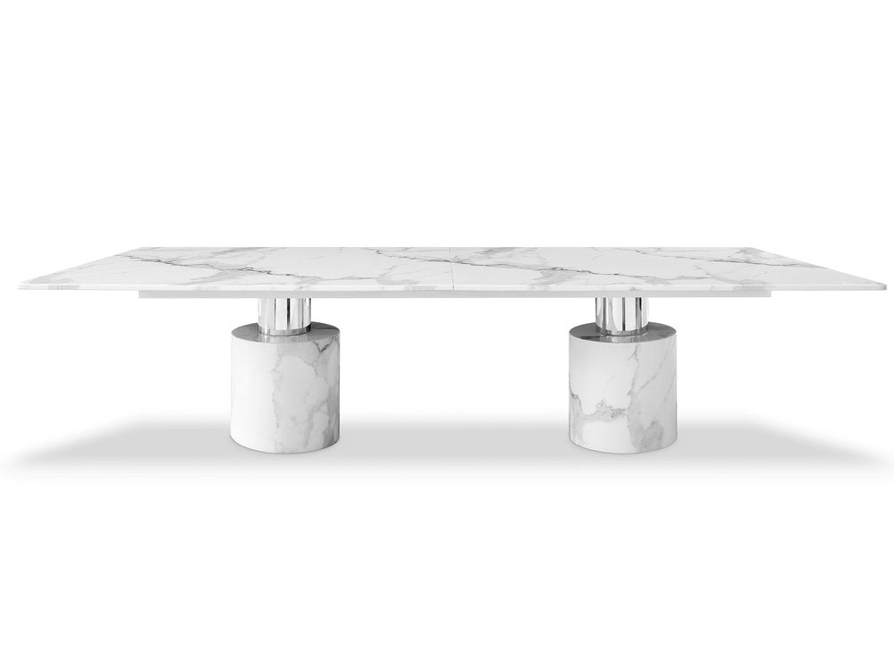 180" White Marble Double Pedestal Base Dining Table HomeRoots