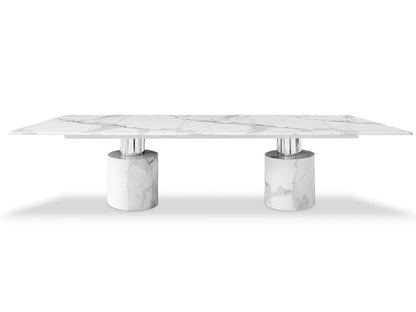 180" White Marble Double Pedestal Base Dining Table HomeRoots