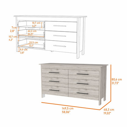 32" Light Gray Six Drawer Double Dresser HomeRoots