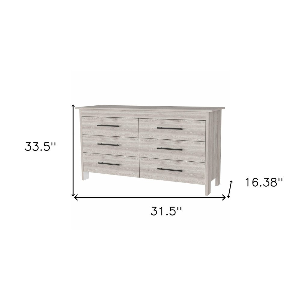 32" Light Gray Wood Six Drawer Double Dresser HomeRoots