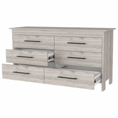 32" Light Gray Wood Six Drawer Double Dresser HomeRoots