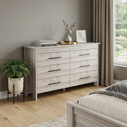 32" Light Gray Wood Six Drawer Double Dresser HomeRoots