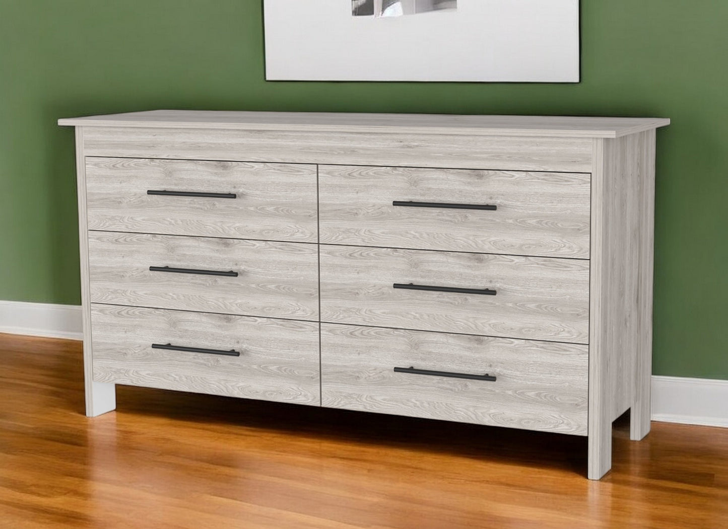 32" Light Gray Six Drawer Double Dresser