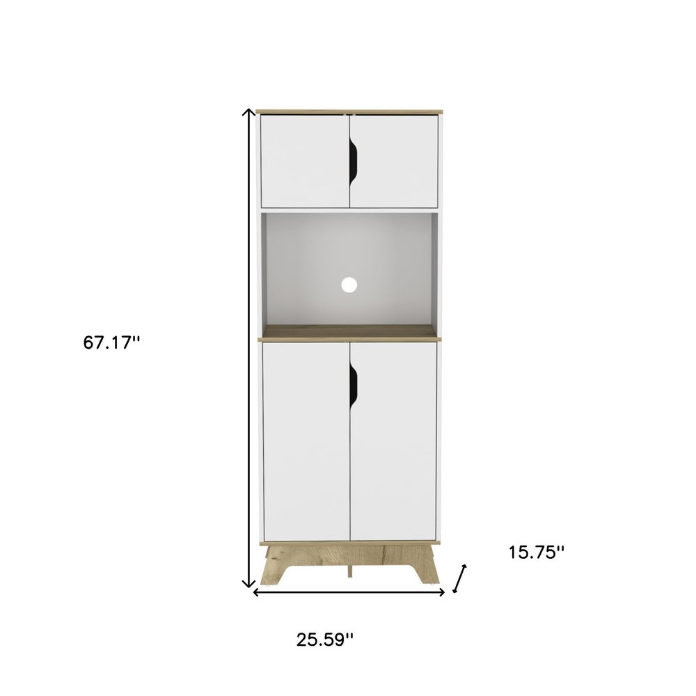 67" Natural And White Wood Four Door Pantry Or Storage Closet HomeRoots