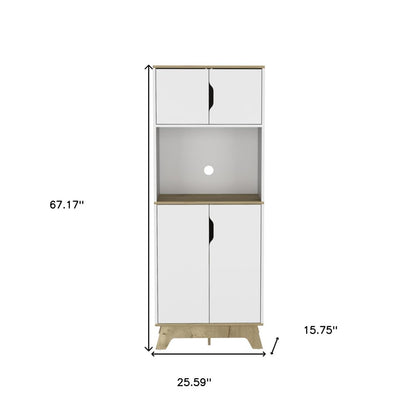 67" Natural And White Wood Four Door Pantry Or Storage Closet HomeRoots