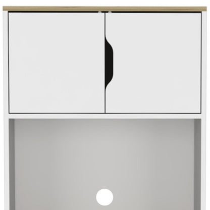 67" Natural And White Wood Four Door Pantry Or Storage Closet HomeRoots