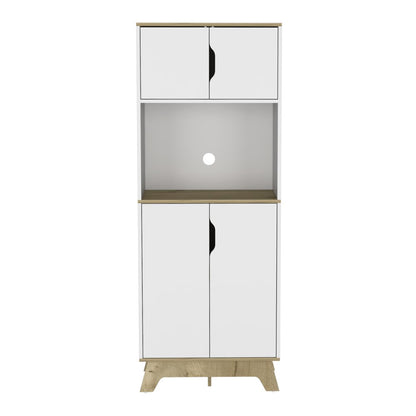 67" Natural And White Wood Four Door Pantry Or Storage Closet HomeRoots