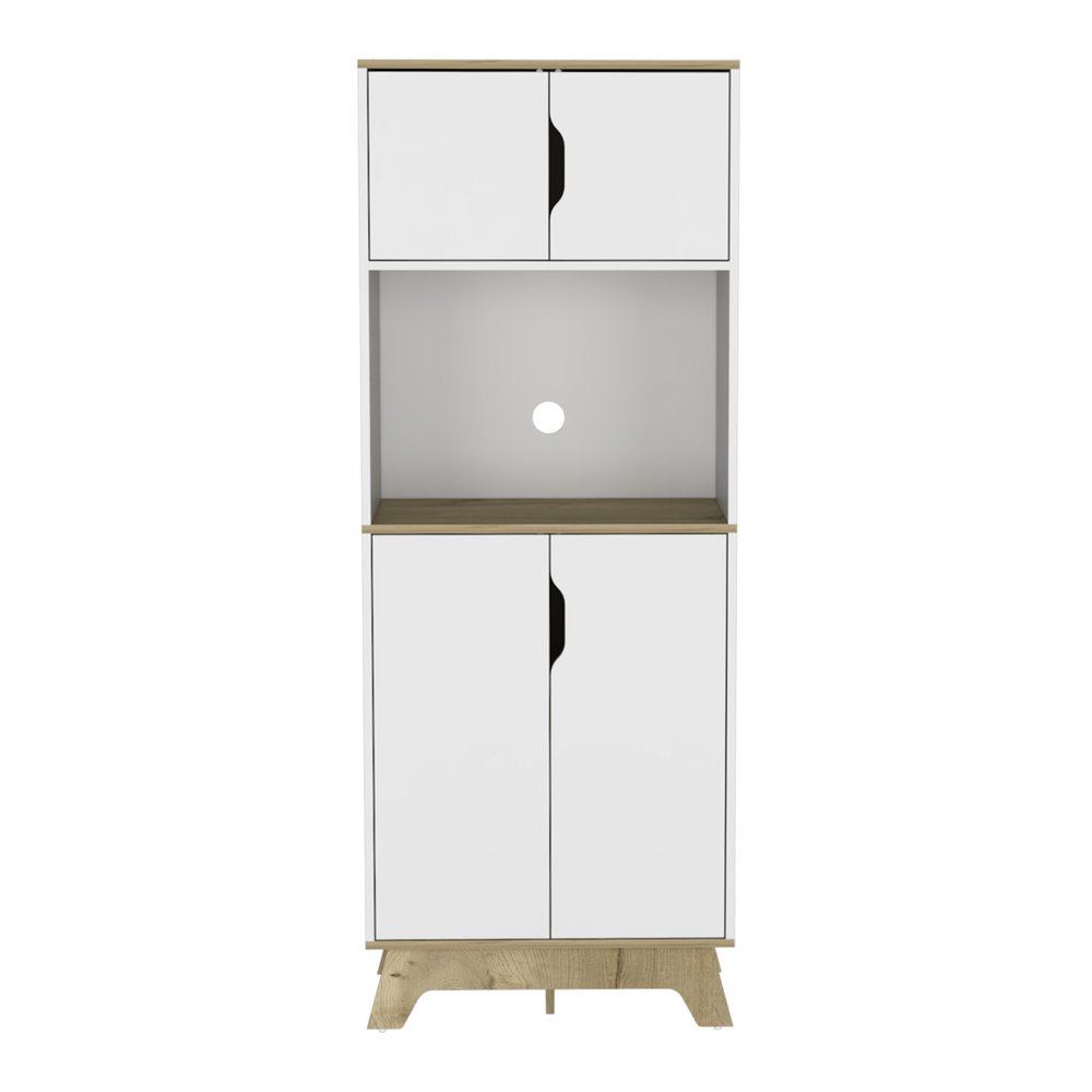 67" Natural And White Wood Four Door Pantry Or Storage Closet HomeRoots