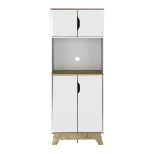67" Natural And White Wood Four Door Pantry Or Storage Closet HomeRoots