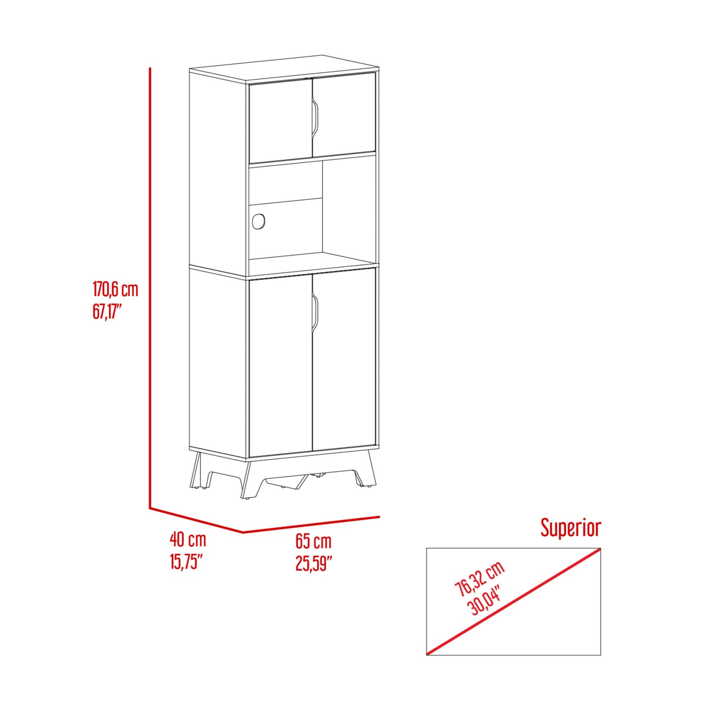 67" Light Oak and White Pantry Cabinet with Two Shelves