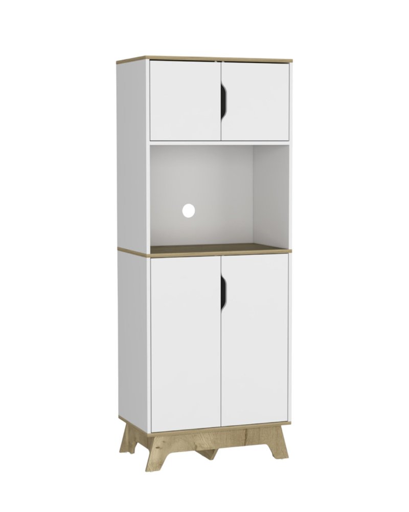 67" Natural And White Wood Four Door Pantry Or Storage Closet HomeRoots