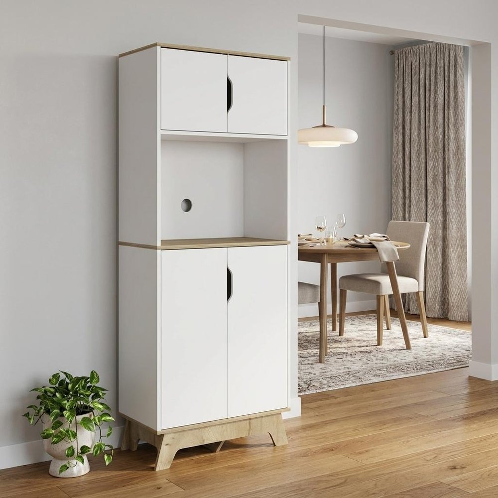 67" Natural And White Wood Four Door Pantry Or Storage Closet HomeRoots