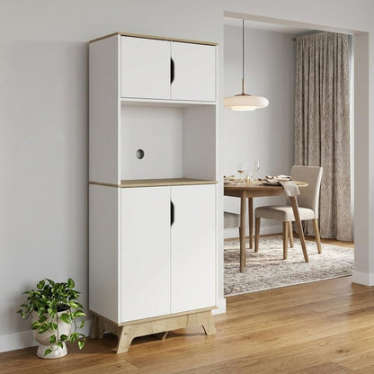 67" Natural And White Wood Four Door Pantry Or Storage Closet HomeRoots