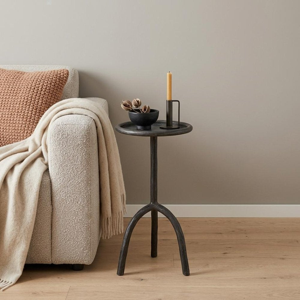 23" Black Iron Pedestal Round End Table HomeRoots