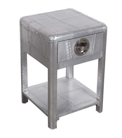 24" Silver Aluminum Square End Table With Drawer And Shelf HomeRoots