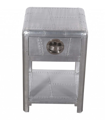 24" Silver Aluminum Square End Table With Drawer And Shelf HomeRoots