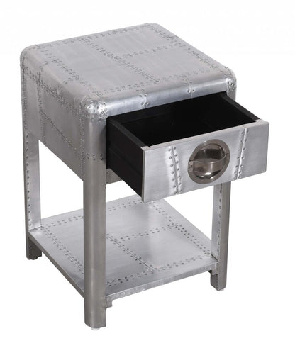 24" Silver Aluminum Square End Table With Drawer And Shelf HomeRoots